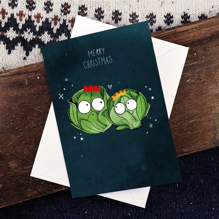 Christmas Card - Merry Christmas Brussel Sprouts, blank, A5 300GSM