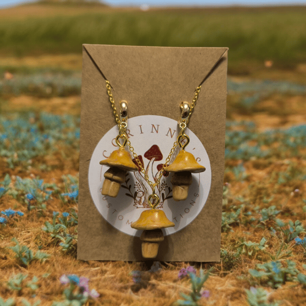 Mushroom Toadstool Fairycore Cottagecore Necklace & Earring Set 