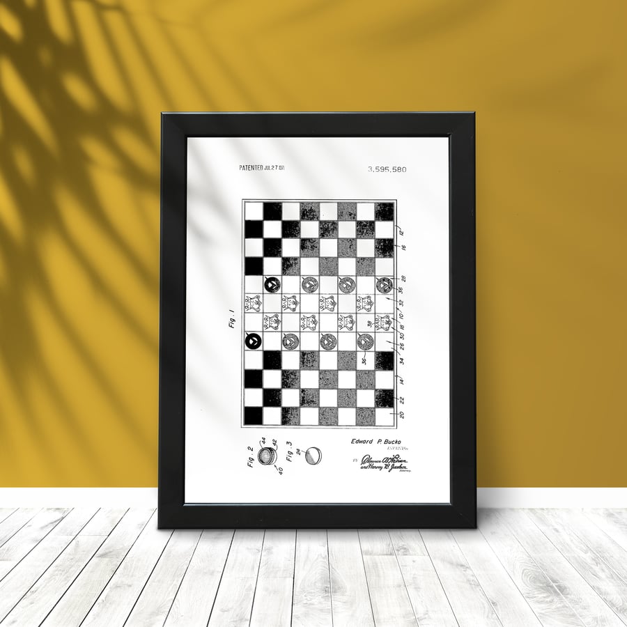 Checkers game patent drawing print