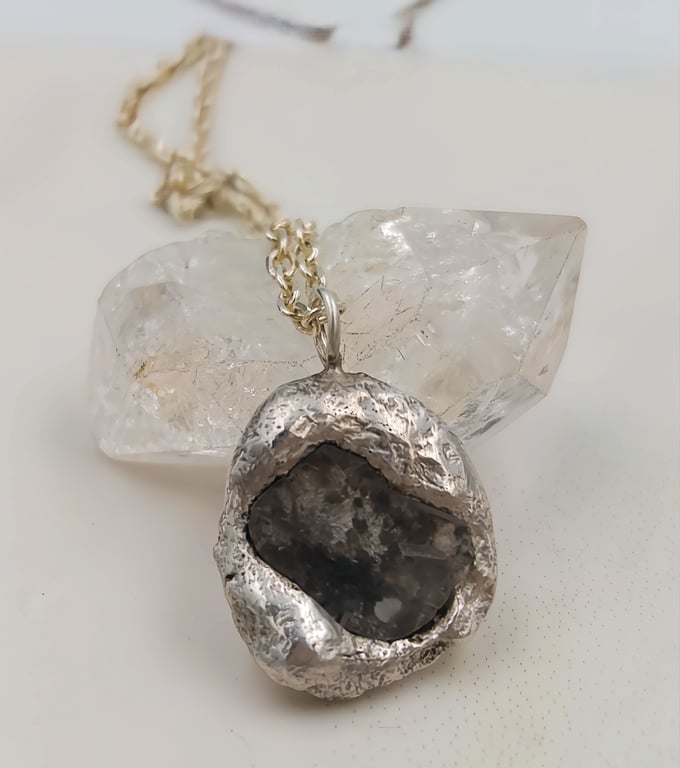 Sterling Silver Molten Diamond Slice Pendant, Raw Diamond Necklace