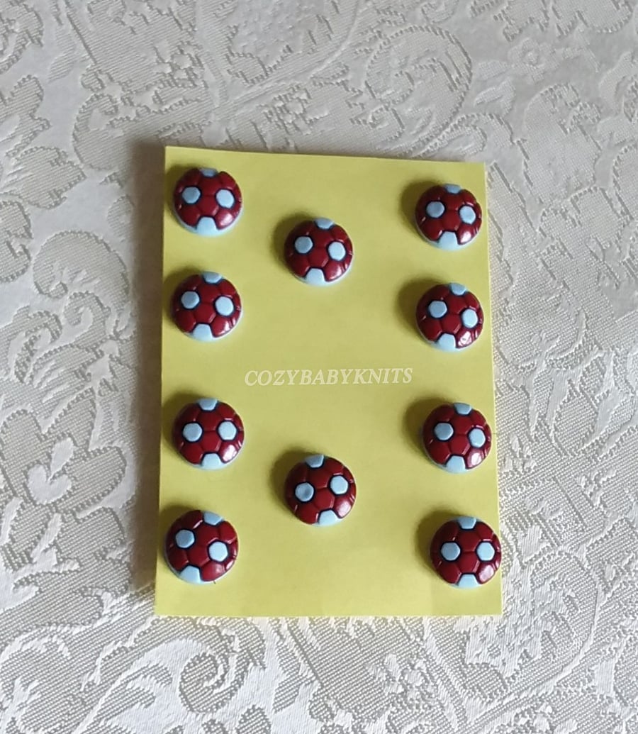 Burgundy and light blue football buttons