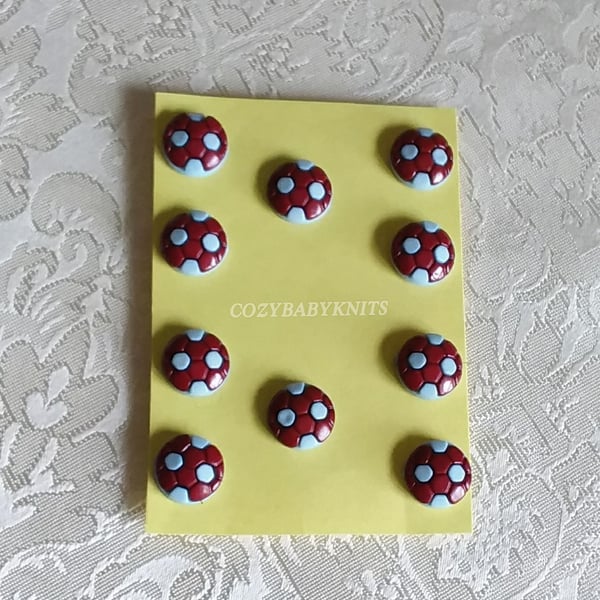 Burgundy and light blue football buttons