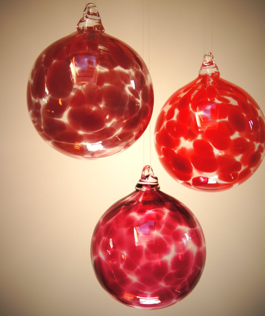  Vermillion Handmade Blown Glass Christmas Baubles