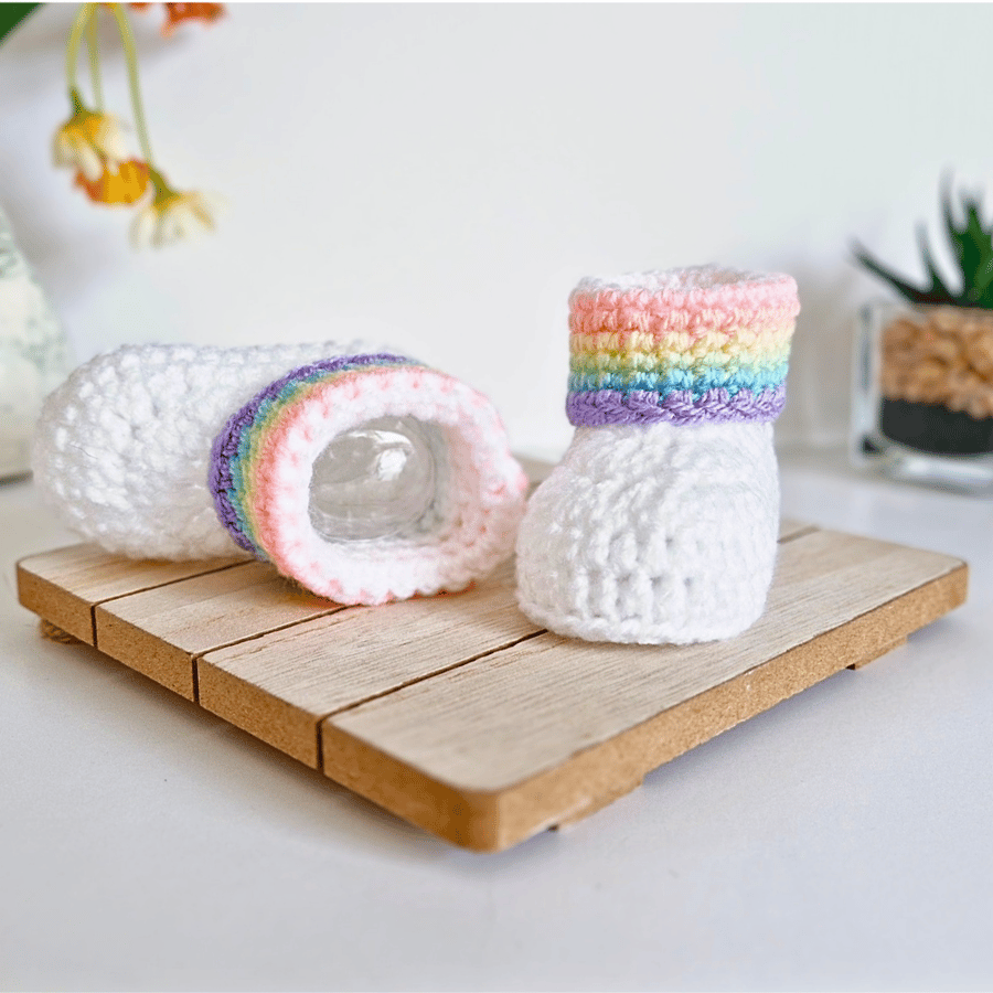Rainbow Crochet Baby Booties – Handmade Newborn Gift