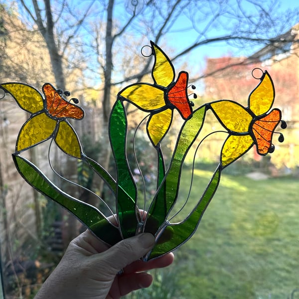 Stained Glass Daffodil Suncatcher - Handmade Hanging Decoration