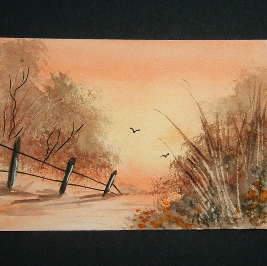 sunset landscape art painting original aceo ref 151