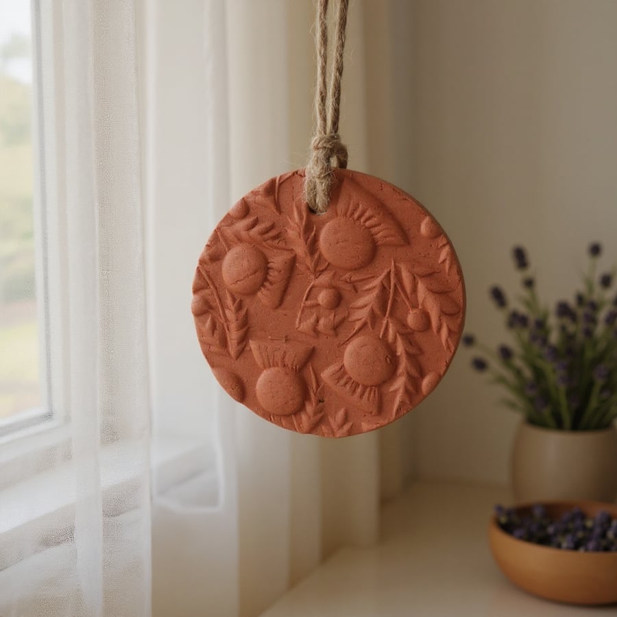 Scottish Thistle Round Rustic Terracotta Hanging Aromatherapy Diffuser