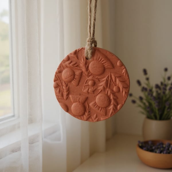 Scottish Thistle Round Rustic Terracotta Hanging Aromatherapy Diffuser