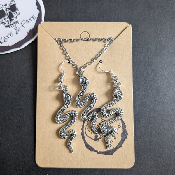 Snake Pendant on chain and earrings 