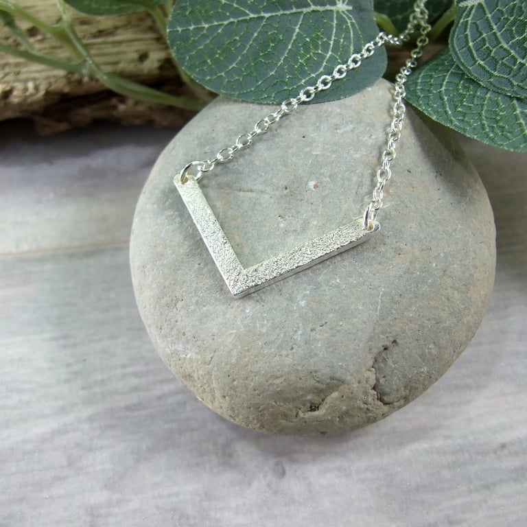 Silver Chevron Pendant. V Necklace