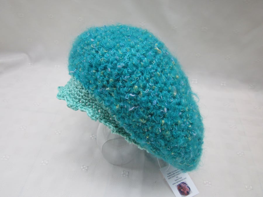 Turquoise Crochet Beret