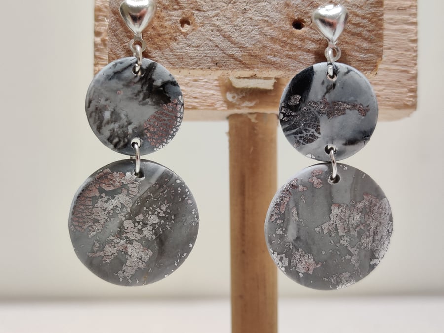 Marble monochrome silver dangle