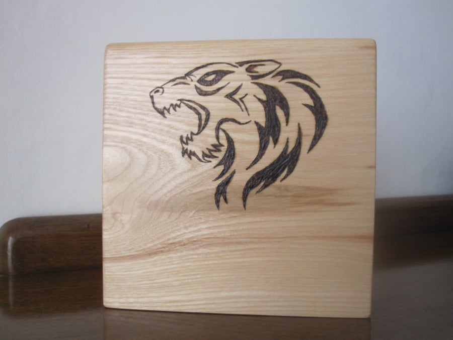 Wooden Ornament - Ash with Wolf Design