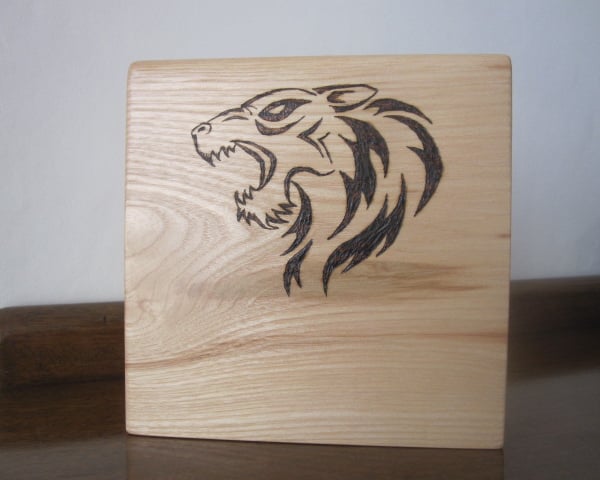 Wooden Ornament - Ash with Wolf Design