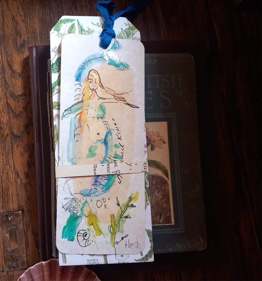 Hand drawn bookmark ' mermaid making waves'