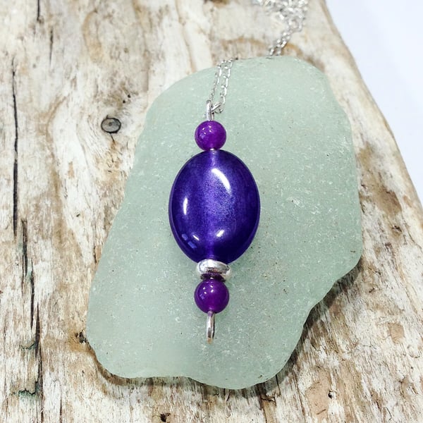Amethyst and Sterling Silver Pendant Necklace (NKGSCNPP3) - UK Free Post