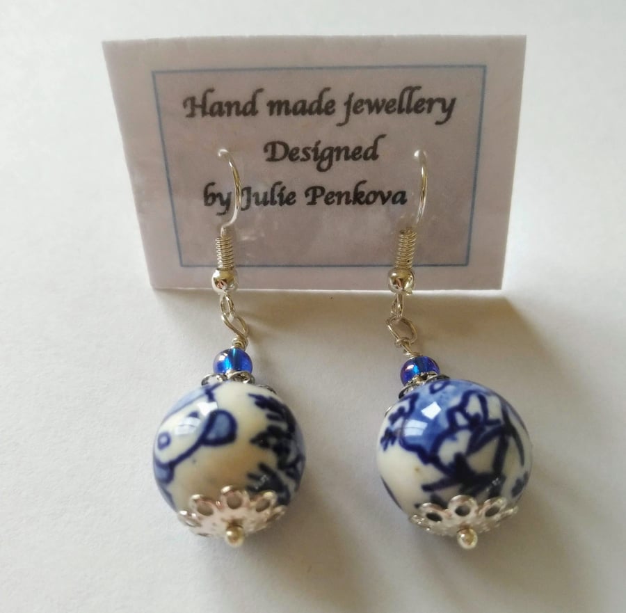 Delft blue bead earrings