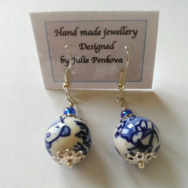 Delft blue bead earrings