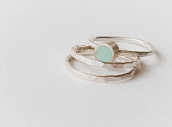 Pale Blue Colour Dot Stacking Ring Trio, sterling silver minimalist jewellery