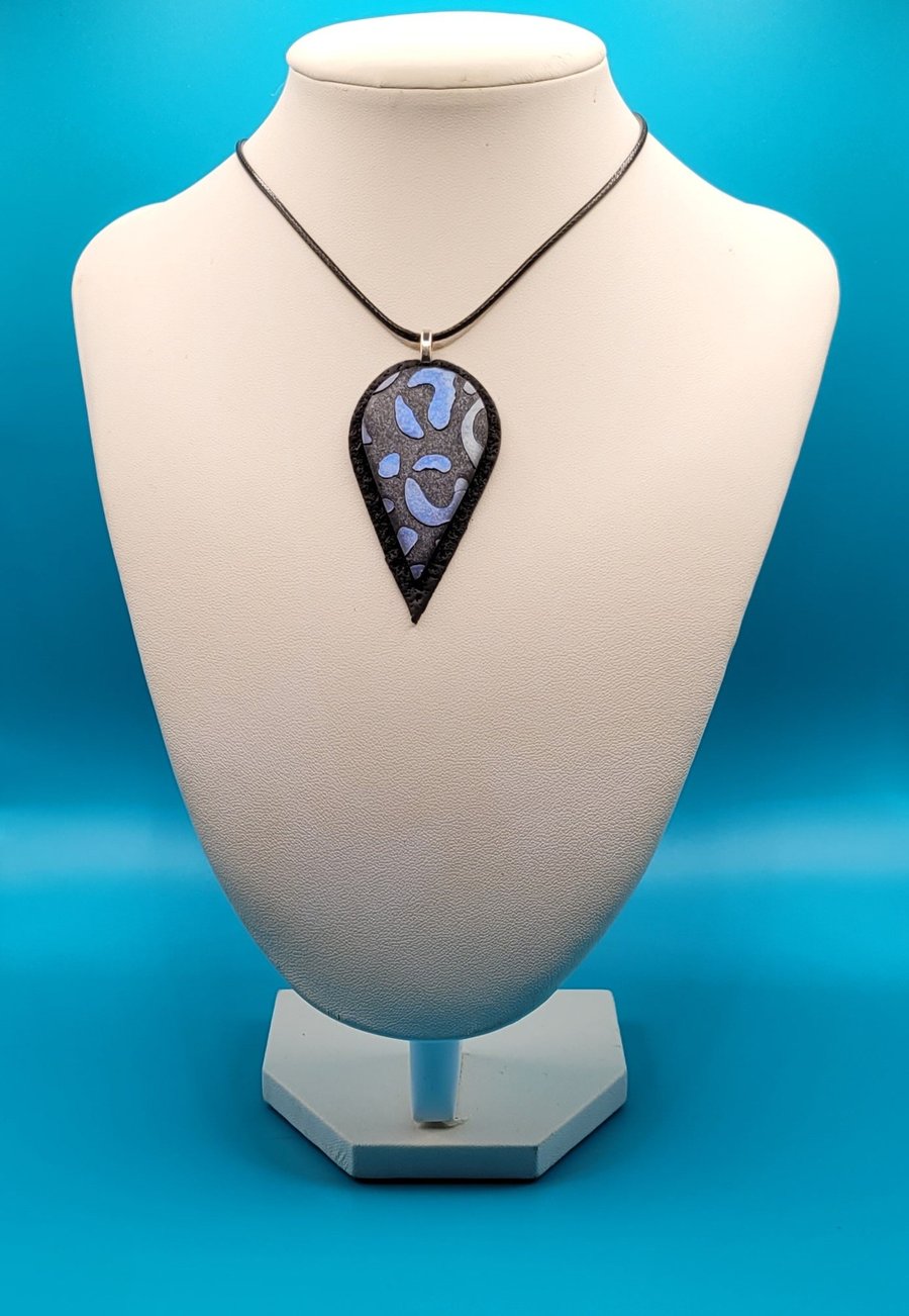 Image of Large Teardrop Pendant Necklace 60x30mm, Handmade Polymer Clay Statement Necklac