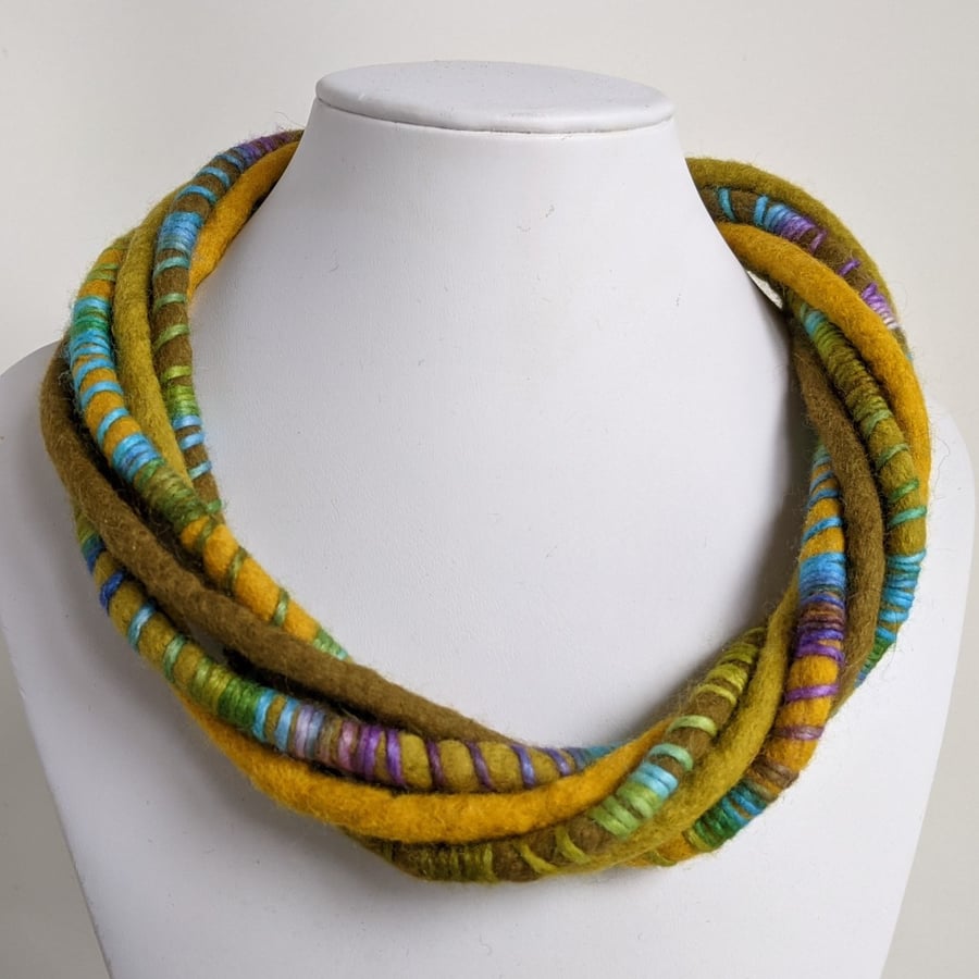 The Wrapped Twist: felted cord necklace in yellows