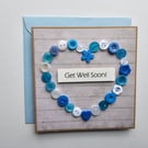 Blue Buttons Heart Get Well Card Size 5" x 5" (12.5cm x 12.5cm)