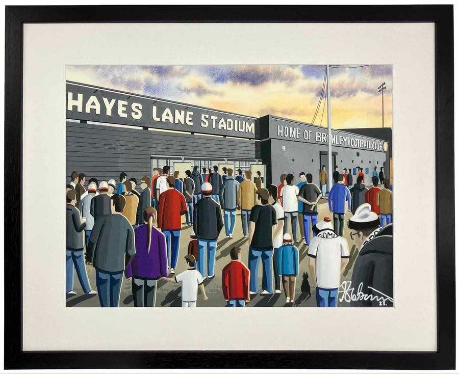 Bromley F.C, Hayes Lane Stadium, Framed Football Art Print. 20" x 16" Frame Size