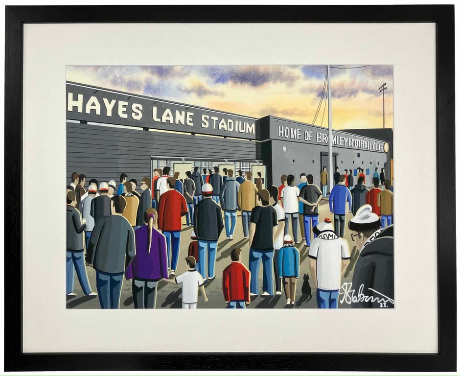 Bromley F.C, Hayes Lane Stadium, Framed Football Art Print. 20" x 16" Frame Size
