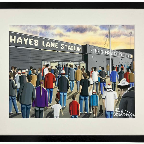 Bromley F.C, Hayes Lane Stadium, Framed Football Art Print. 20" x 16" Frame Size