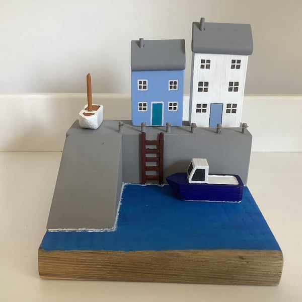 Wooden Harbour Scene Ornament
