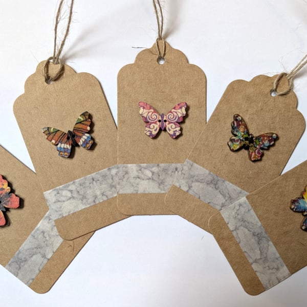 Homemade gift tags made with buttons in packs of 5 - butterfly