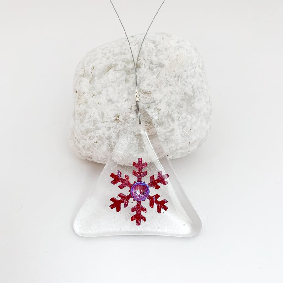 Seconds Sale - Mini Fused Glass Snowflake Hanging (Blue Middle)