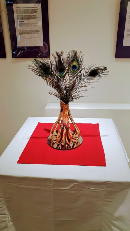 Leather marble dyed vase with glass center.