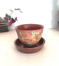 Terracotta multicolored planter and tray set, hand made studio planter and tray