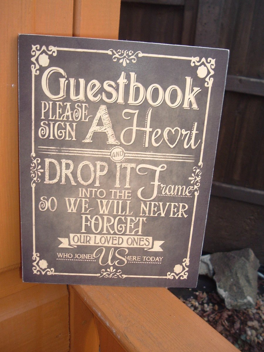 shabby chic vintage wedding guest book sign drop a heart free standing sign plaq