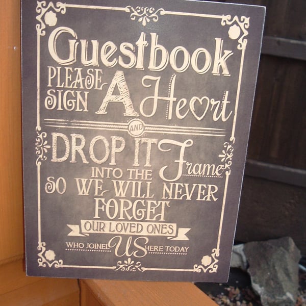 shabby chic vintage wedding guest book sign drop a heart free standing sign plaq