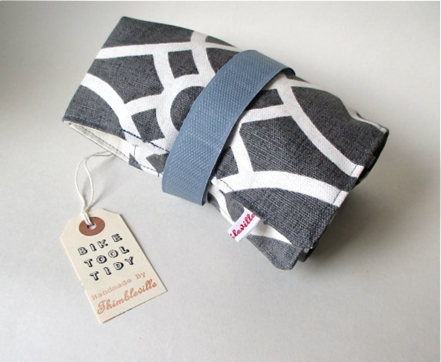 Bike Tool Tidy - Bicycle Tool Roll - Grey with grey strap