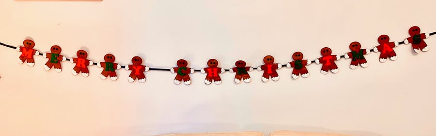 Hand Stitched Gingerbread Merry Christmas Bunting