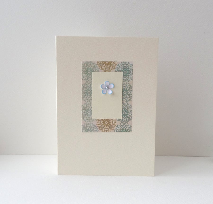 Tiny Flower Ivory Card - Aqua lace