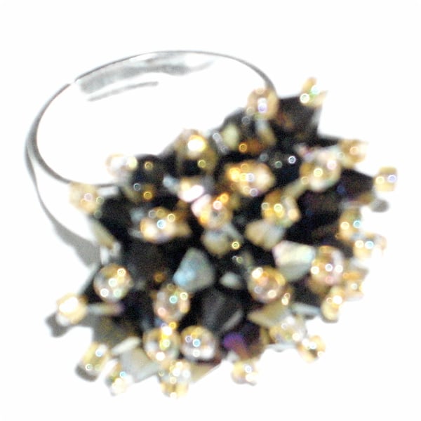 Beautiful Metallic Bronze Coloured Crystal Bead Ring - UK Free Post