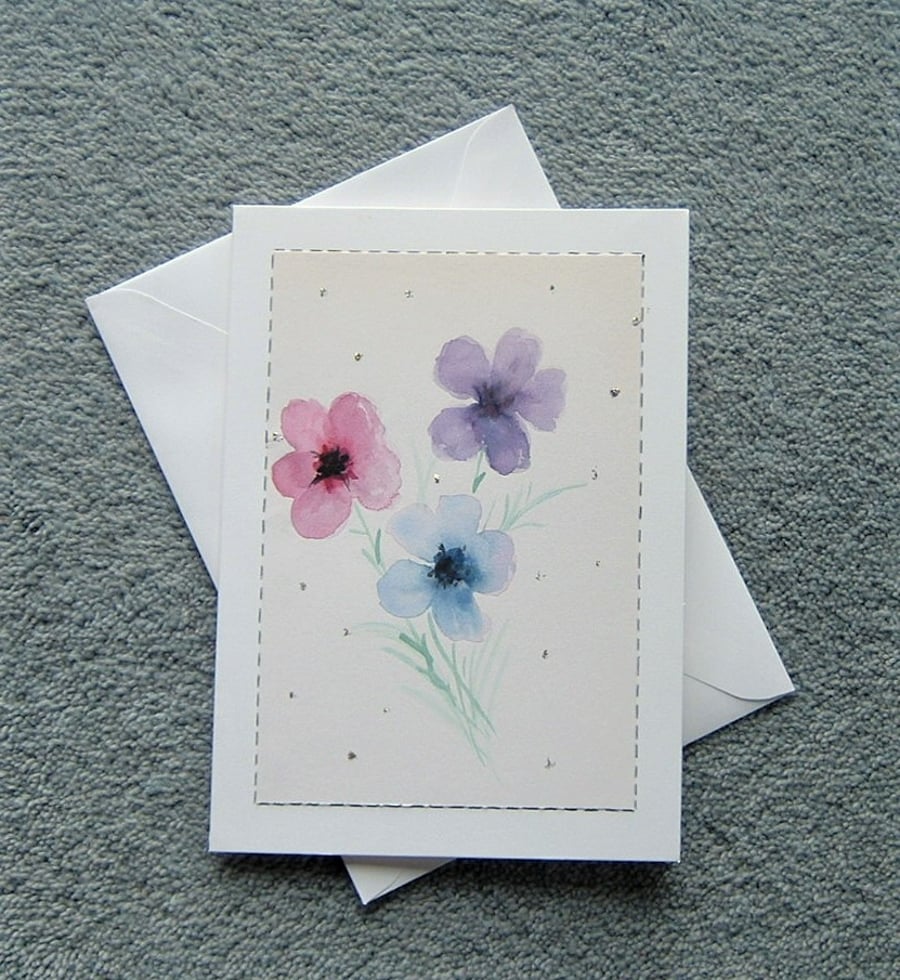 original art hand painted floral greetings card ( ref F 966 )