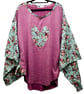 Upcycled Pink Boho Jumper with Floral Heart Detail One of a Kind Clothing