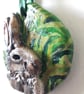 'Mr Rabbit" small rustic clay hanging sculpture.   - Image 6