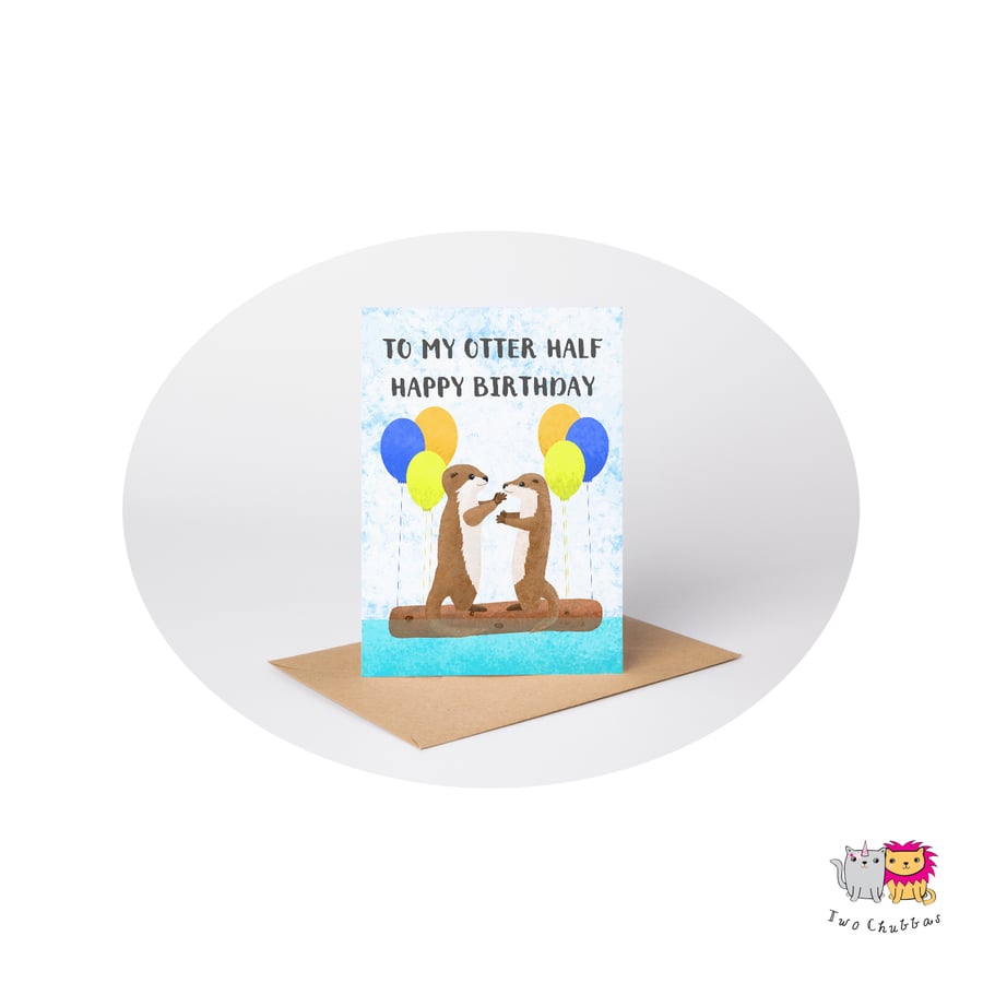 Otter Partner Birthday Card, A6 Birthday Card, Cute Animal Birthday Card