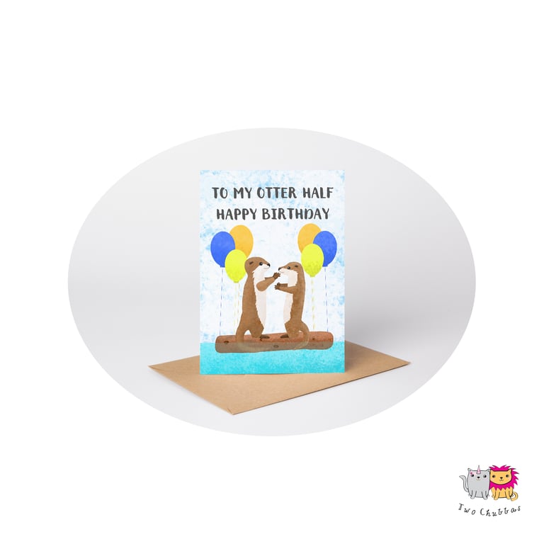 Otter Partner Birthday Card, A6 Birthday Card, Cute Animal Birthday Card