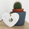Ceramic heart hanging decoration Pottery Heart Folk art love heart WHITE