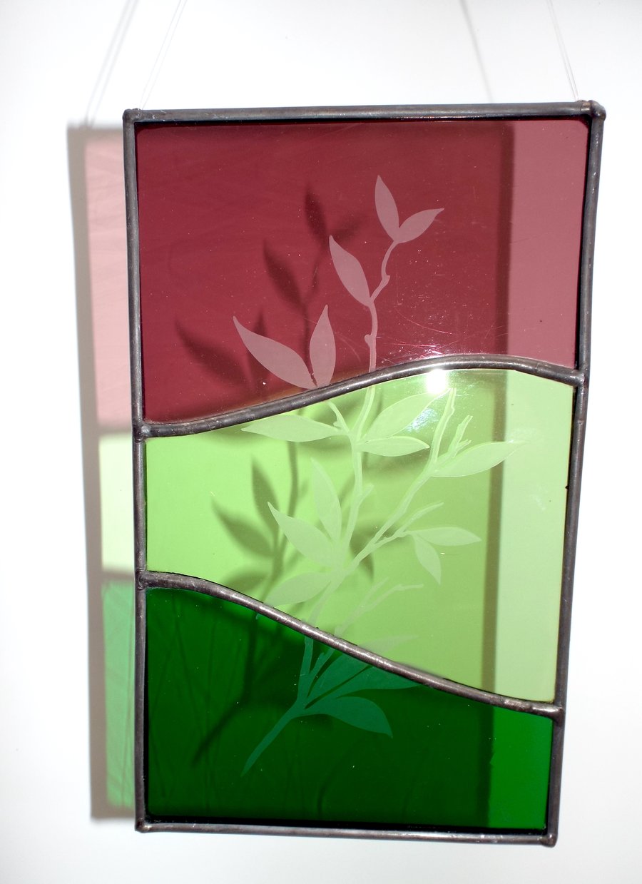 Stained Glass Etched Leaf Panel