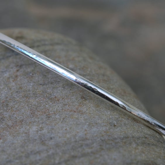 Hammered Sterling Silver Round Bangle, Hallmarked, Medium