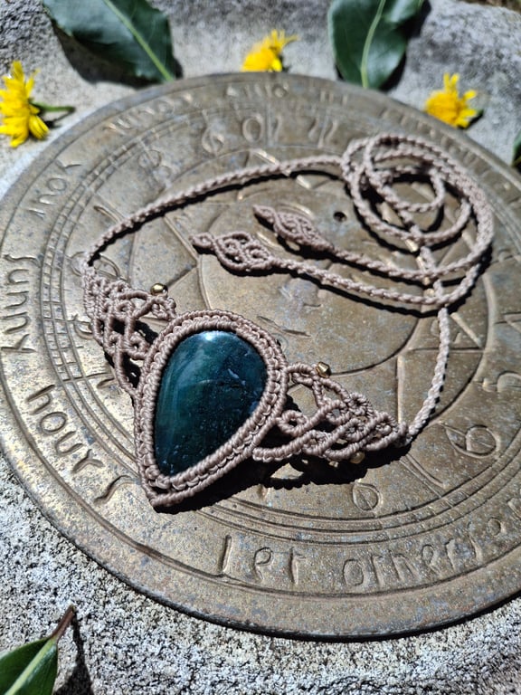 Moss Agate Macrame Necklace 