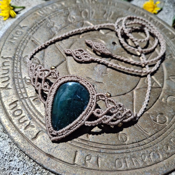 Moss Agate Macrame Necklace 